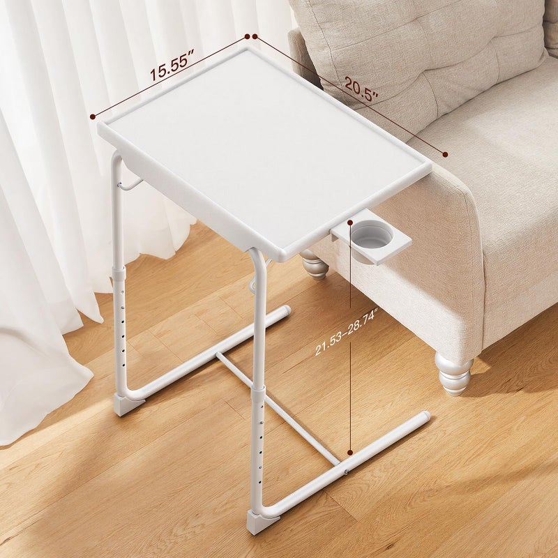 HUANUO Adjustable TV Tray Table - TV Dinner Tray on Bed & Sofa, Comfortable Folding Table with 6 Height & 3 Tilt Angle Adjustments (White) - Image 4